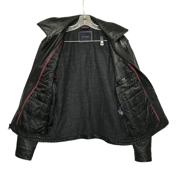 Tommy Hilfiger Mens Black Leather Jacket Size L - Picture 3 of 13